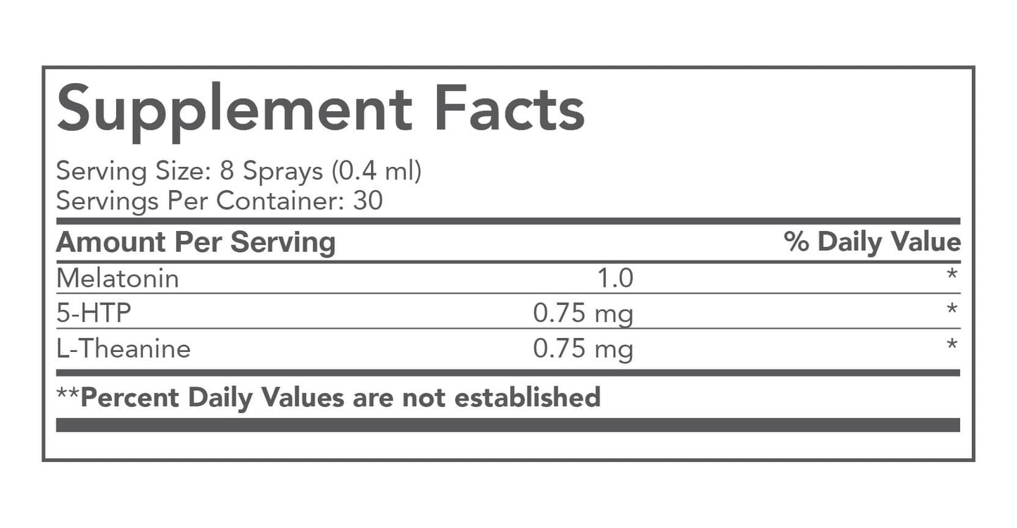 A table containing the supplement facts for Q Sleep Spray with Melatonin